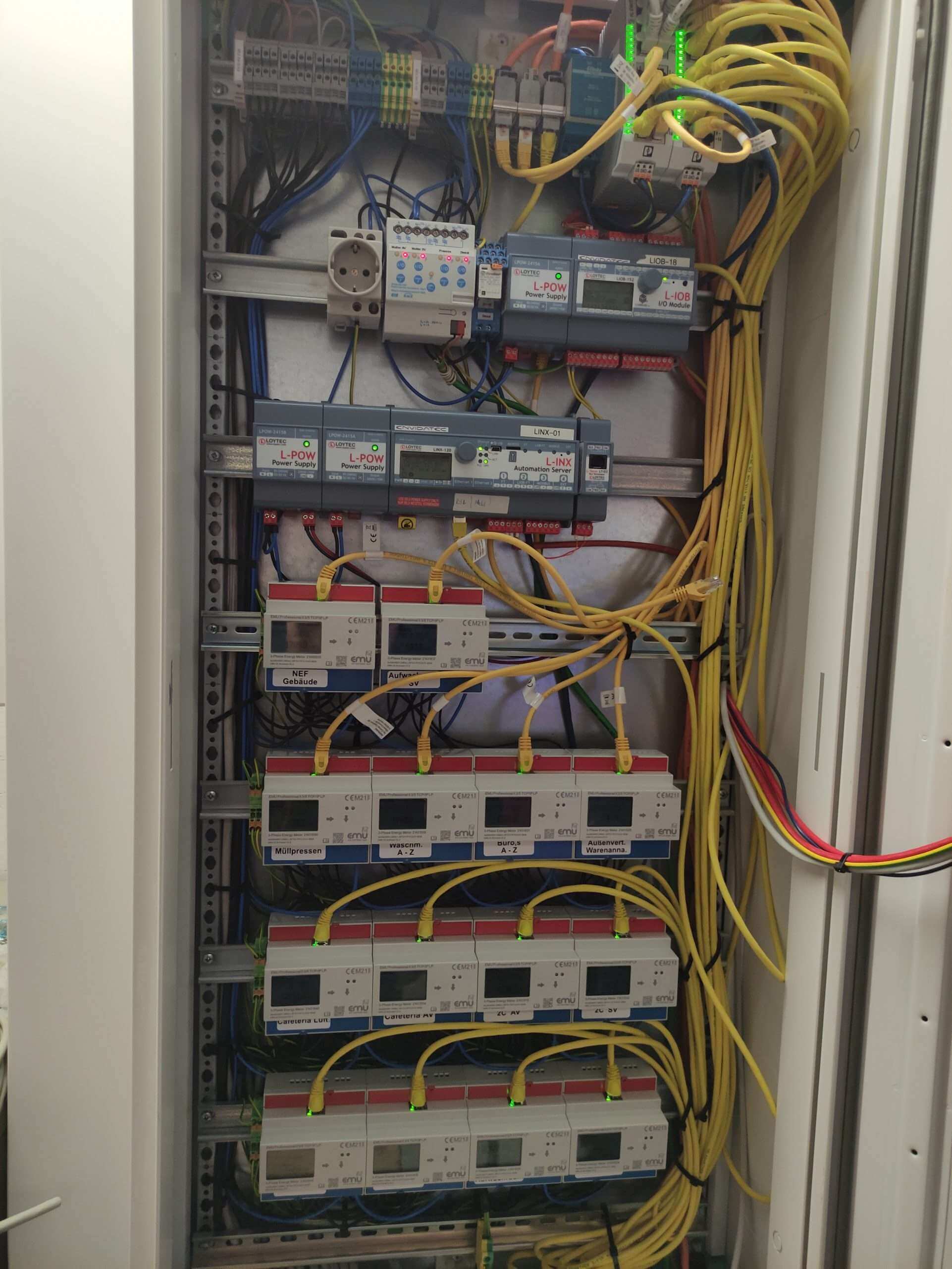 GIZ project 'Expert Advisory to the Promotion of Energy Efficiency Monitoring (EEMon) in Ukrainian Industries' by Envidatec. The photo shows cables at an energy monitoring unit.